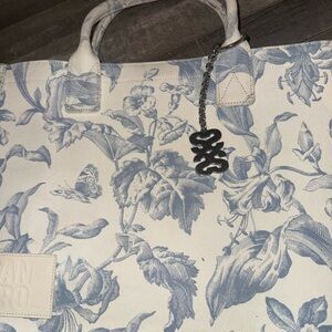 Sandro Blue and White Floral Tote
